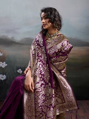 Purple silk blend woven saree with blouse 2