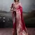 Red silk blend woven saree with blouse