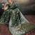 green silk blend woven saree with blouse