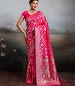 Pink silk blend woven saree with blouse