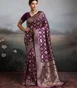 Purple silk blend woven saree with blouse