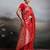 Red silk blend woven saree with blouse