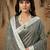 Grey linen cotton zari work saree with blouse
