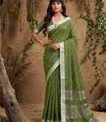 Mehendi linen cotton zari work saree with blouse