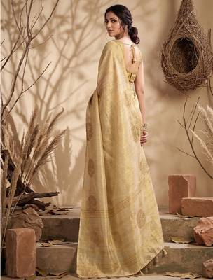 Cream tissue silk woven saree with blouse 3