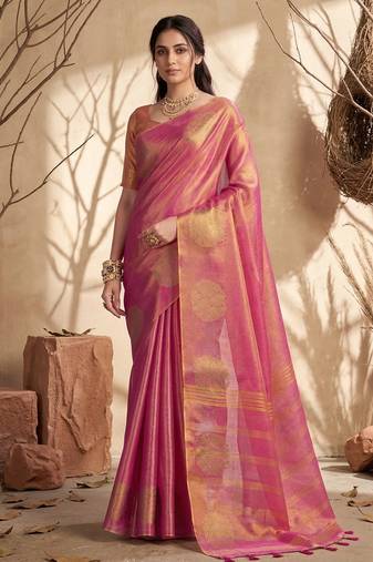Magenta tissue silk woven saree with blouse