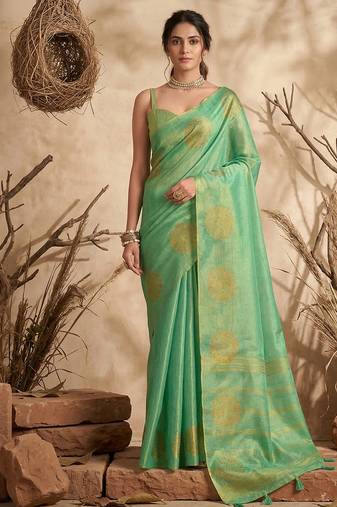 Mint tissue silk woven saree with blouse