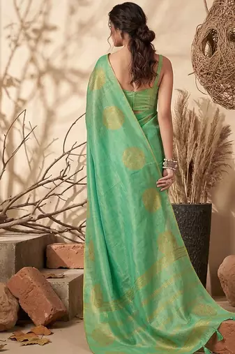 Mint tissue silk woven saree with blouse