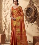 Orange tissue silk woven saree with blouse