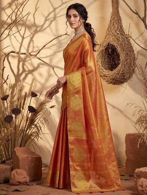 Orange tissue silk woven saree with blouse 2