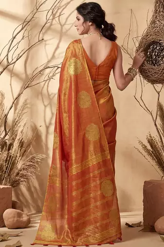 Orange tissue silk woven saree with blouse
