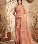 Pink tissue silk woven saree with blouse