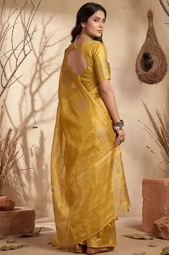 Yellow tissue silk woven saree with blouse