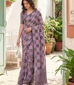 Lavender linen cotton woven saree with blouse