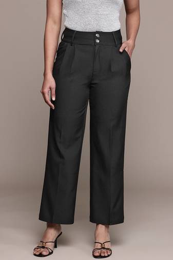 Black Viscose straight trouser