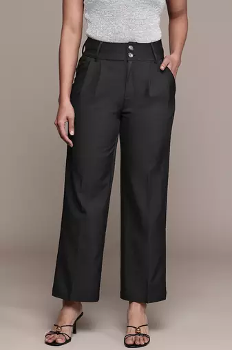 Black Viscose straight trouser