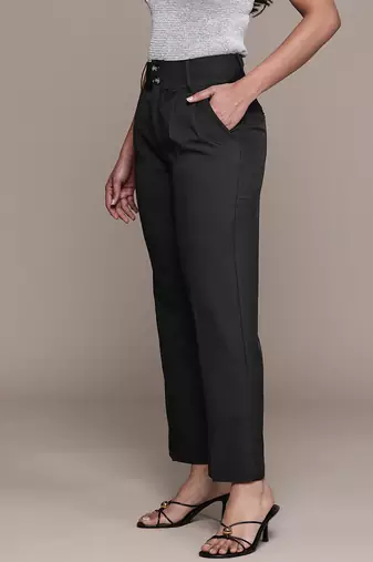 Black Viscose straight trouser