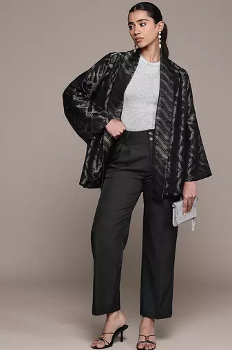 Black Viscose straight trouser