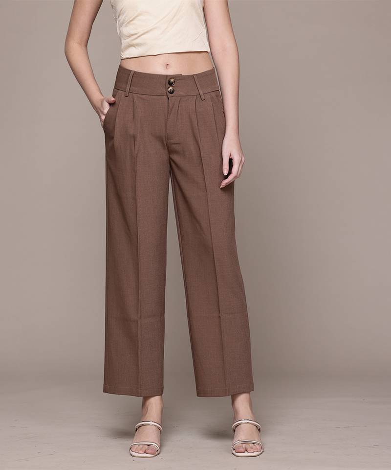 Brown Viscose straight trouser