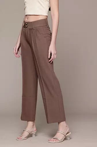 Brown Viscose straight trouser