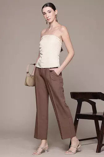 Brown Viscose straight trouser