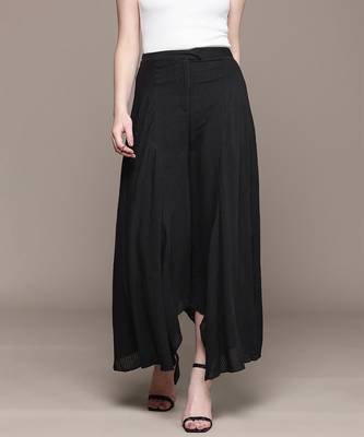 Black cotton viscose flared palazzo 1
