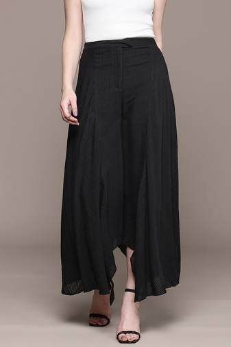 Black cotton viscose flared palazzo