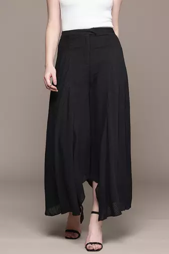 Black cotton viscose flared palazzo