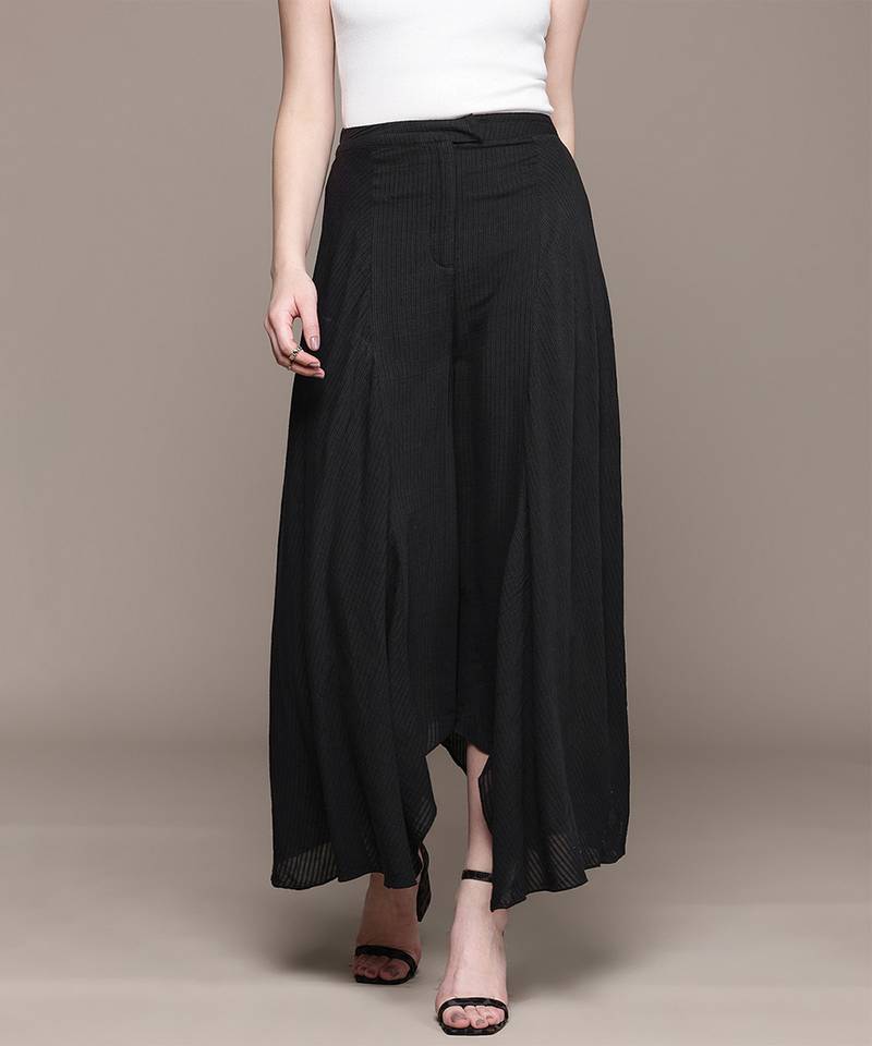 Black cotton viscose flared palazzo