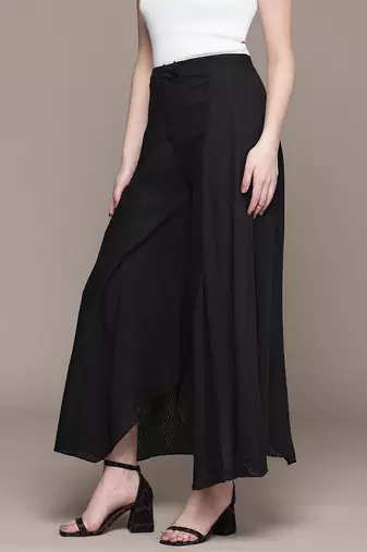 Black cotton viscose flared palazzo