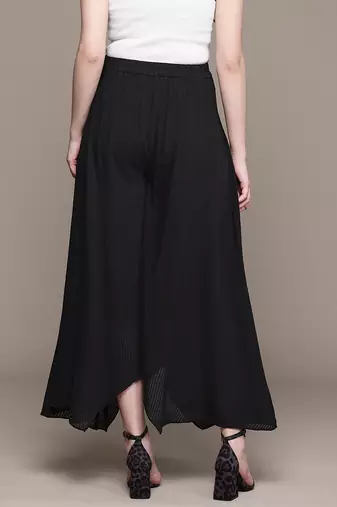 Black cotton viscose flared palazzo