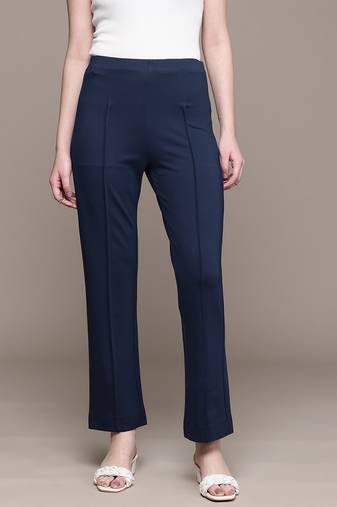 Navy blue Viscose straight trouser