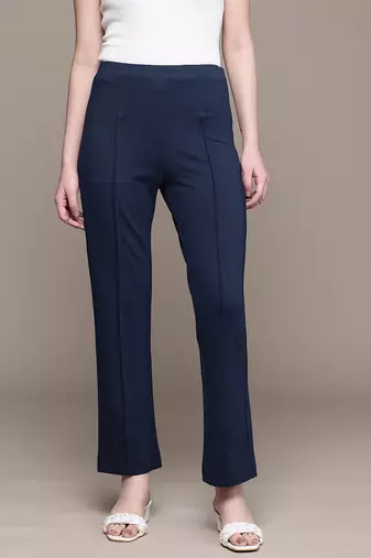 Navy blue Viscose straight trouser