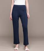 Navy blue Viscose straight trouser