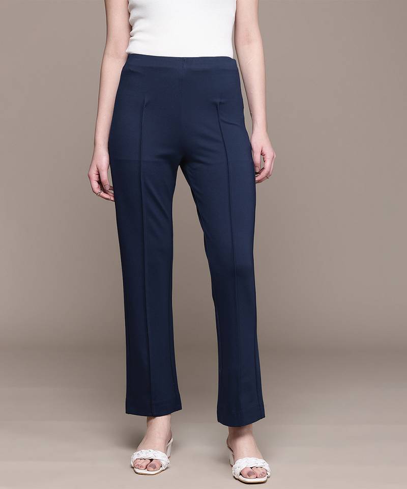 Navy blue Viscose straight trouser
