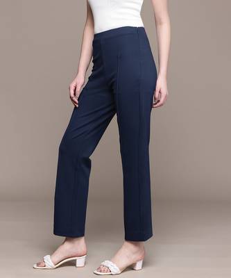 Navy blue Viscose straight trouser 2