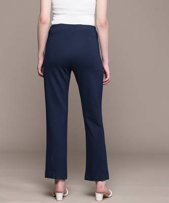Navy blue Viscose straight trouser 3