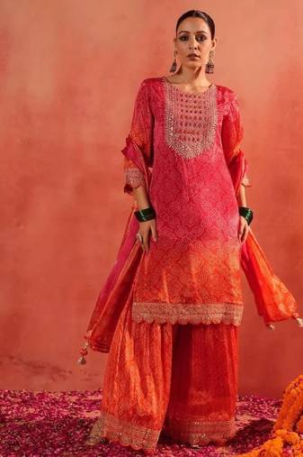 Designer pink ethnic kurta sharara set with heavy embroidery & dupatta