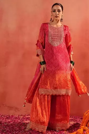 Designer pink ethnic kurta sharara set with heavy embroidery & dupatta