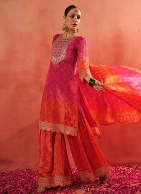 Designer pink ethnic kurta sharara set with heavy embroidery & dupatta 2