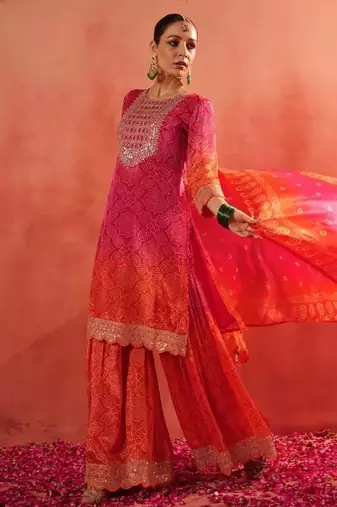 Designer pink ethnic kurta sharara set with heavy embroidery & dupatta