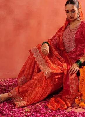 Designer pink ethnic kurta sharara set with heavy embroidery & dupatta 4