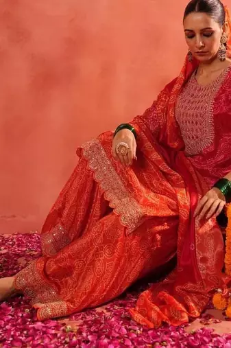 Designer pink ethnic kurta sharara set with heavy embroidery & dupatta
