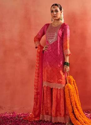 Designer pink ethnic kurta sharara set with heavy embroidery & dupatta 5