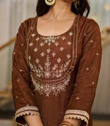 Women's Gorgeous Embroidery Work Vichitra Silk Fabric Straight Kurta Pant and Dupatta Set