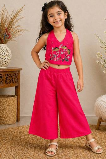 Premium pure cotton fabric with hand work kids co-ord set