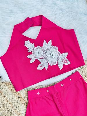 Pure khadi cotton with patch work kids summer co-ord set 3