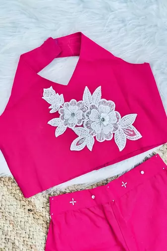 Pure khadi cotton with patch work kids summer co-ord set