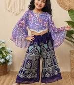 Lavender chinon with position print and embroidered work plazzo set