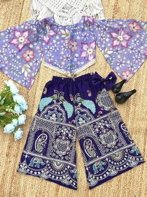 Lavender chinon with position print and embroidered work plazzo set 2